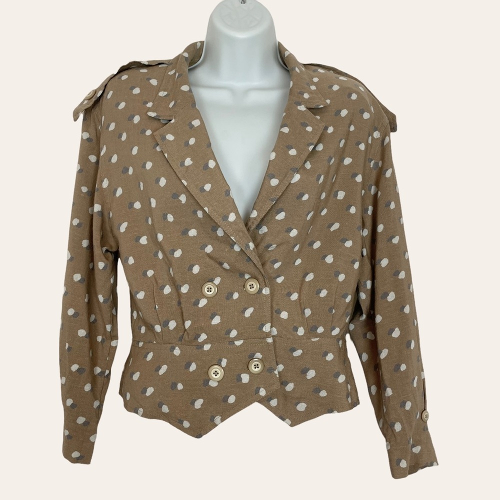 Asymmetrical Polka‎ Dot Blazer Cropped Double-Breasted Epaulets Neutral Colors